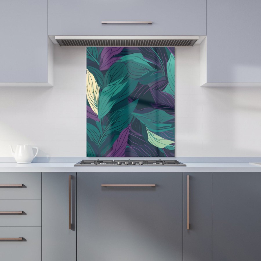 Click to view product details and reviews for Green Purple Tropical Leaves Kitchen Splashback W600mm X H750mm.