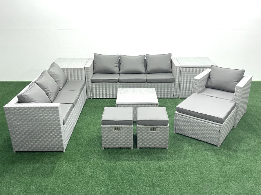 Click to view product details and reviews for Fimous Wicker Pe Rattan Sofa Garden Furniture Set With Armchair Square Coffee Table 3 Footstools 2 Side Tables Light Grey Mixed.