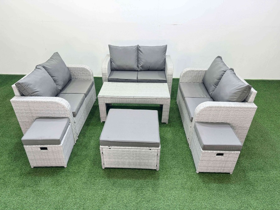 Click to view product details and reviews for Fimous 9 Seater Pe Wicker Rattan Furniture Sofa Sets With Oblong Coffee Table 2 Seater Love Sofa 3 Stool Light Grey.
