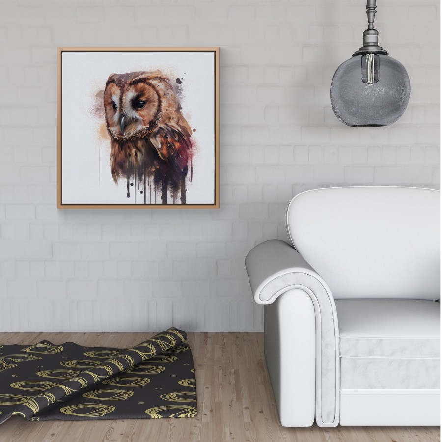 Click to view product details and reviews for Tawny Owl Face Splashart Light Background Framed Canvas 30 X 30 Black.