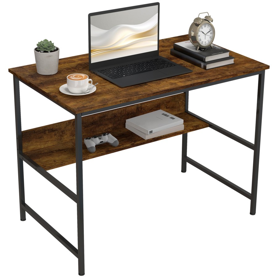 Click to view product details and reviews for Homcom Computer Desk With Storage Shelf 100 X 60cm Home Office Desk With Metal Frame Study Table Easy Assembly Rustic Brown.