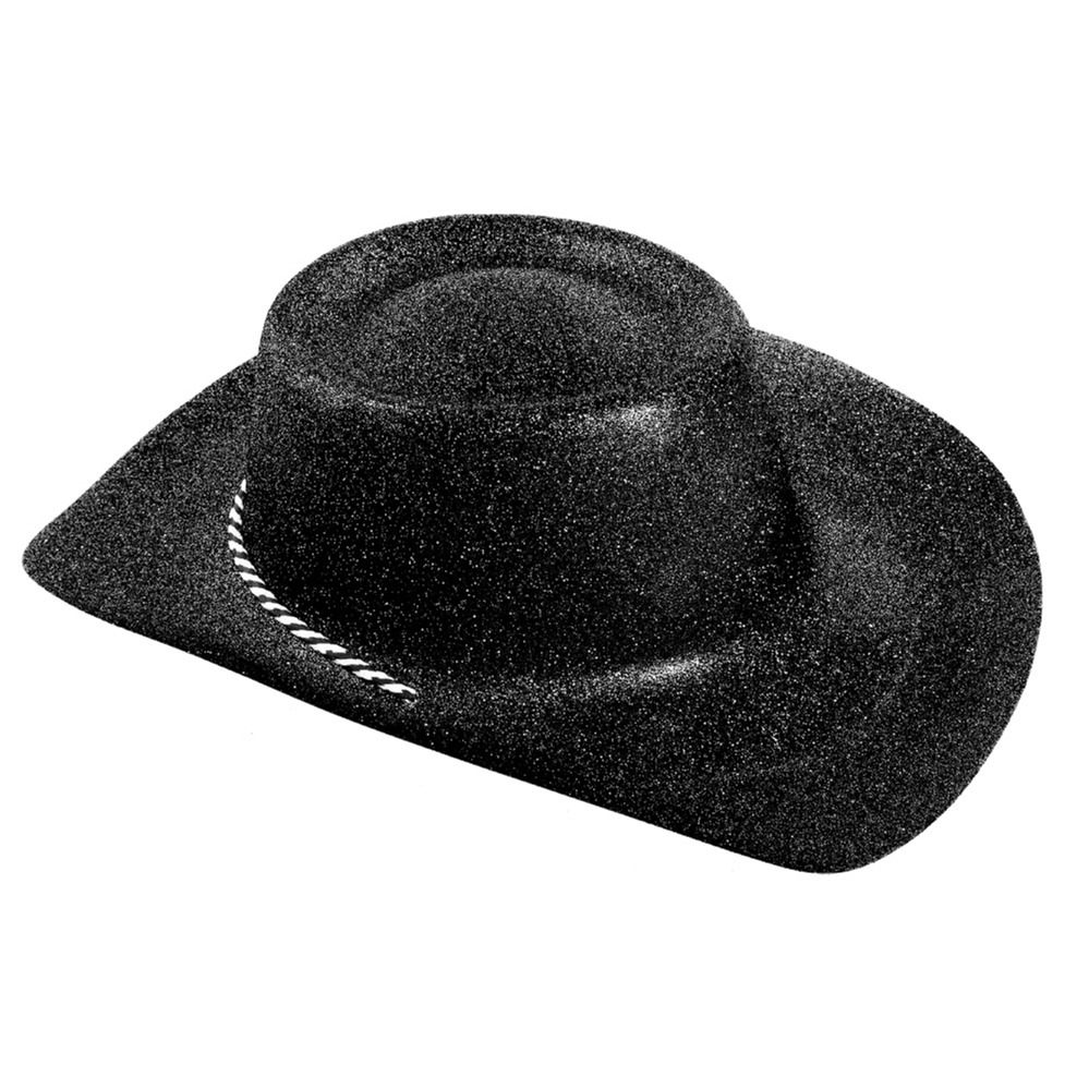 Click to view product details and reviews for Black Glitter Cowboy Hat Single.