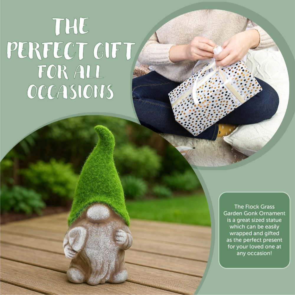 Style 1 Spade - 18cm Flock Grass Garden Gonk Gnome Ceramic Outdoor Ornament Statue Decoration