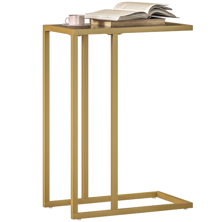 Click to view product details and reviews for Homcom C Shaped Bedside Table Modern Side Table With Tempered Glass Tabletop Steel Frame For Small Space Living Room Bedroom Gold Tone.