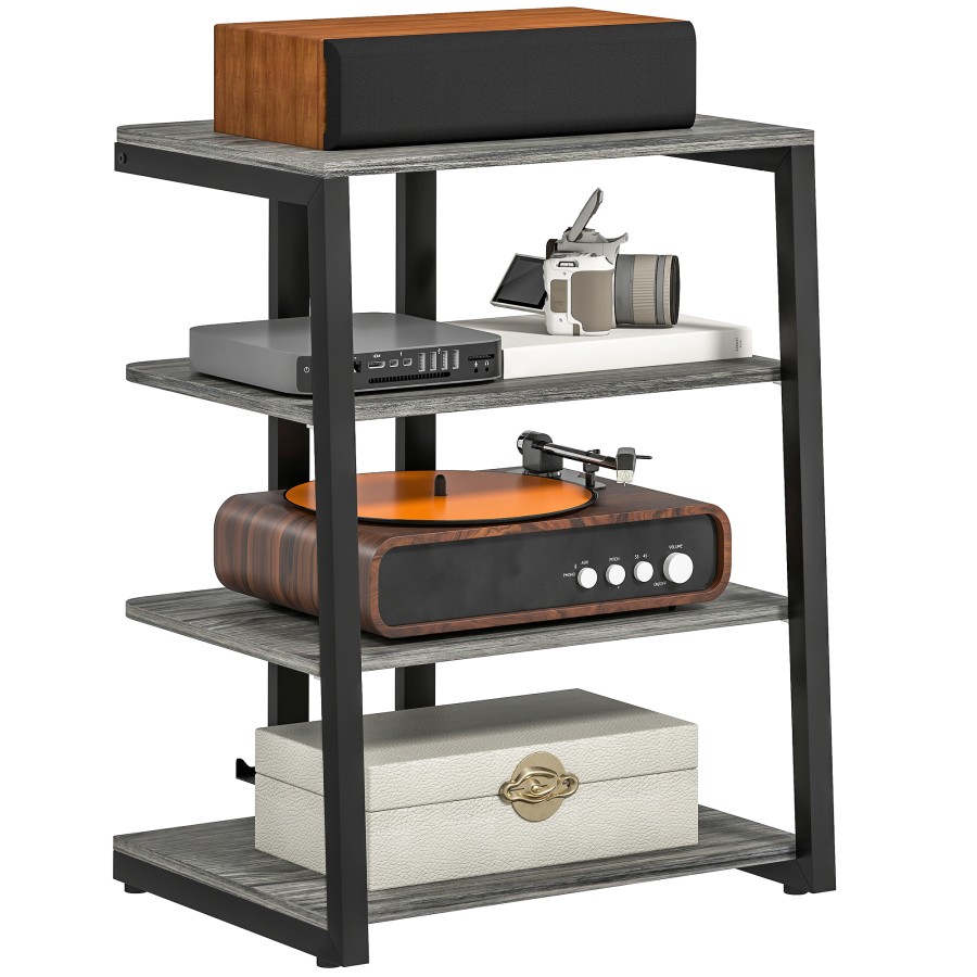 Click to view product details and reviews for Homcom Hifi Stand 4 Tier Media Storage Shelf With Adjustable Shelves Power Strip Rack For Router Record Player Printer Industrial Tv Stand For Up.