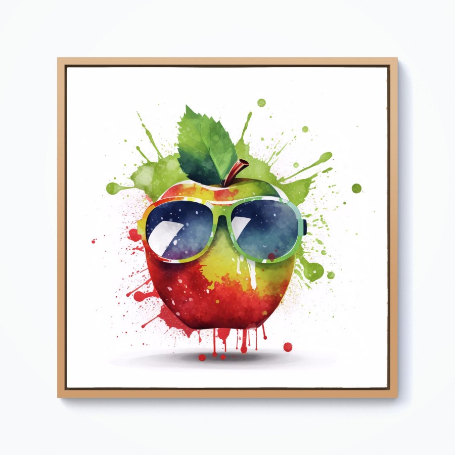 Click to view product details and reviews for Apple In Glasses Splashart Framed Canvas 10 X 10 Pine.