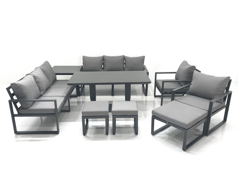 Click to view product details and reviews for Fimous Garden Sofa Set Aluminium Furniture Rising Dining Tabe Set With 2 Chair 3 Footstools Side Table Dark Grey.