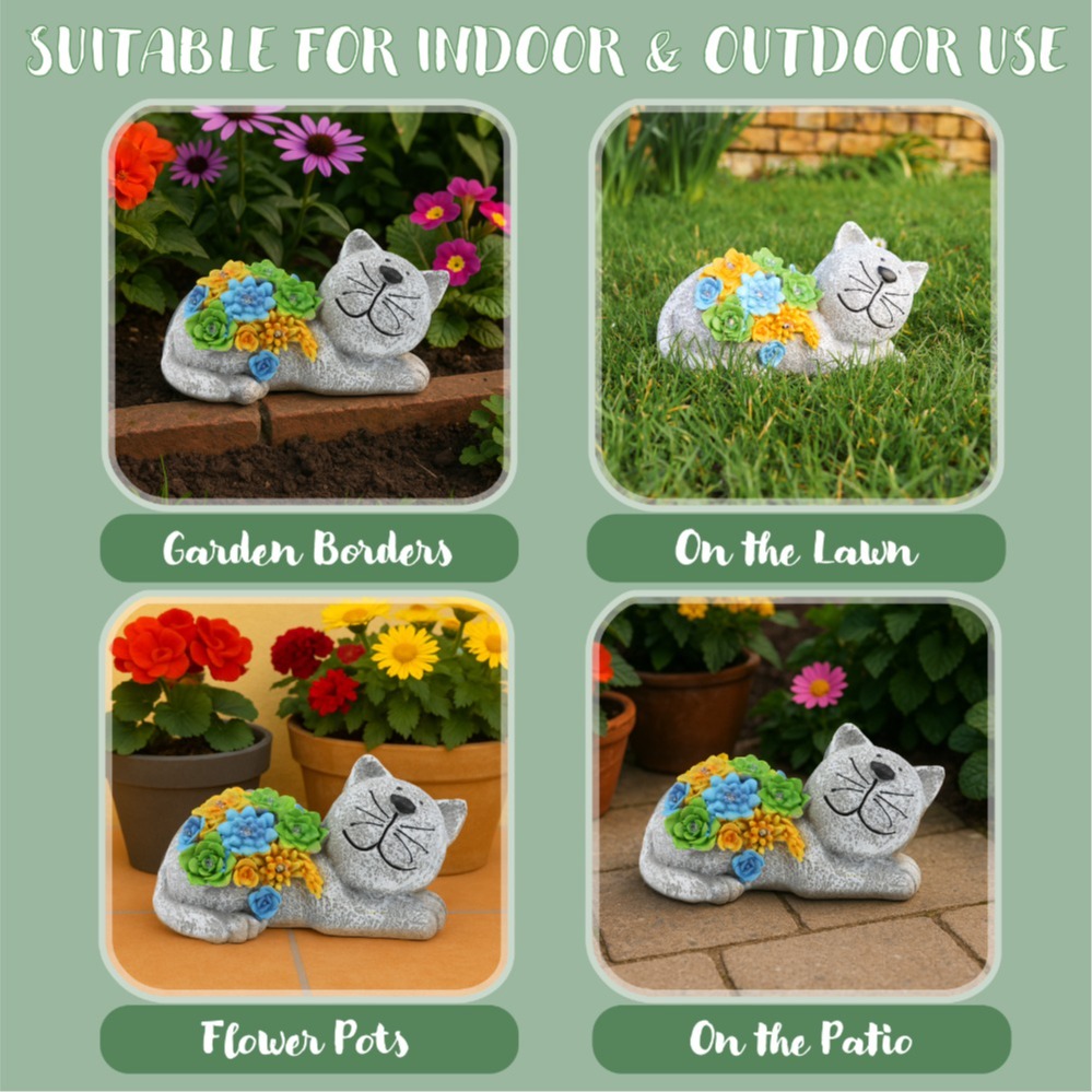 Solar Cat Statue (11.5x22x15cm)
