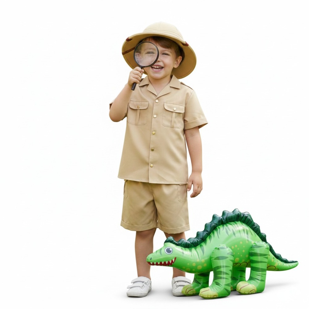 Click to view product details and reviews for Kids Palaeontologist Costume 5 Pcs Jacket Trousers Hat Magnifying Glass Inflatable Stegosaurus Large.