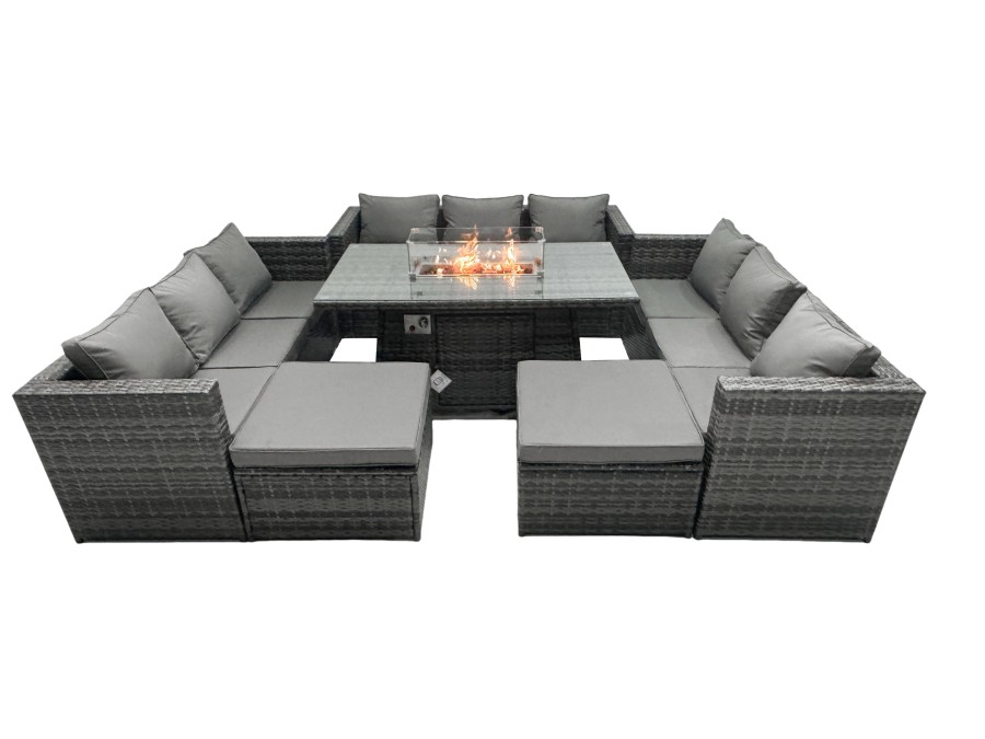 Click to view product details and reviews for Fimous Rattan Garden Furniture Firepit Set Outdoor 11 Seater Patio Dining Sets With Glass Top Dining Table.