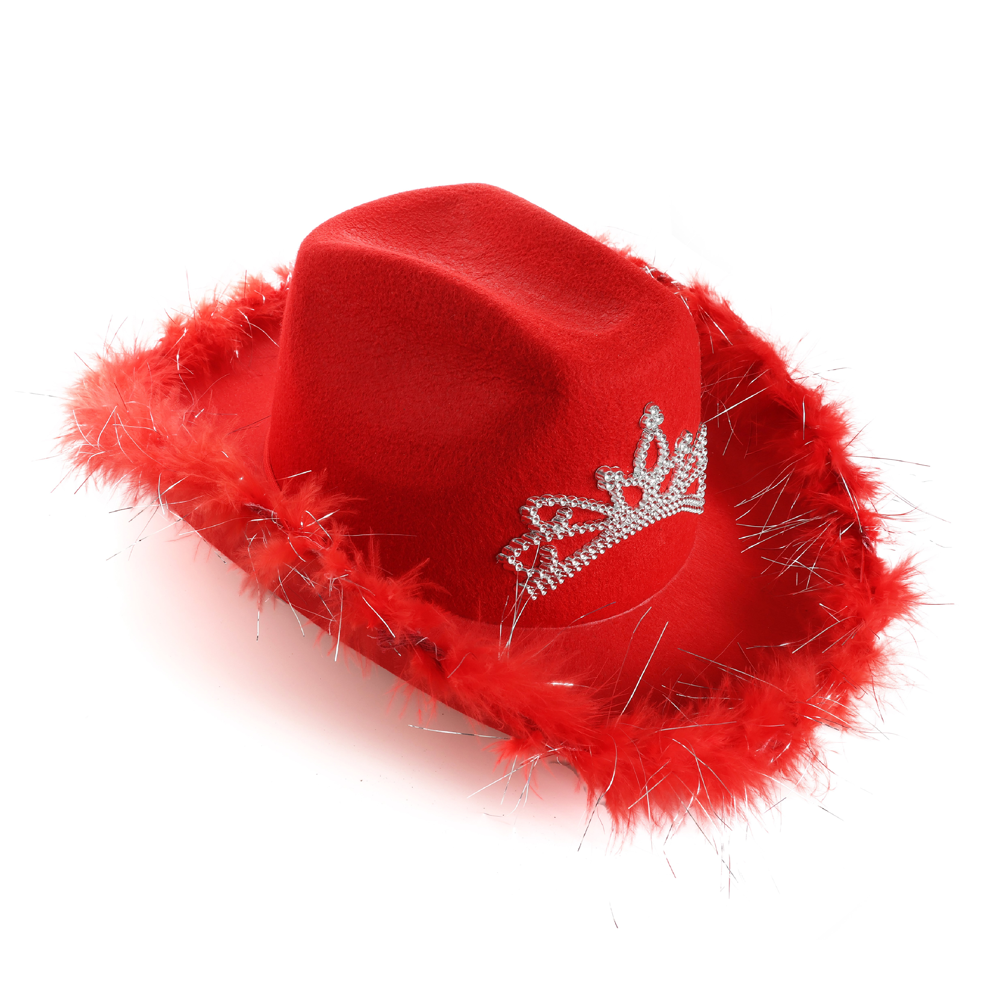 Click to view product details and reviews for Tiara Cowgirl Hat With Marabou Trim Red.