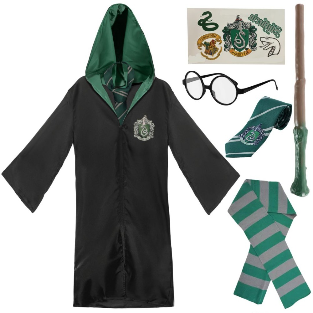 Click to view product details and reviews for Kids Harry Potter Costume 6 Pcs Slytherin Cloak Tie Tattoos Wand Glasses Scarf. Click to view product details and reviews for Kids Harry Potter Costume 6 Pcs Slytherin Cloak Tie Tattoos Wand Glasses Scarf.