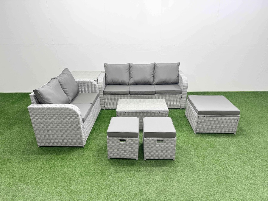 Click to view product details and reviews for Fimous 8 Seater Pe Rattan Wicker Garden Furniture Patio Conservatory Sofa Set With Rectangular Coffee Table 3 Seater Sofa Love Sofa 3 Stool Side Table.