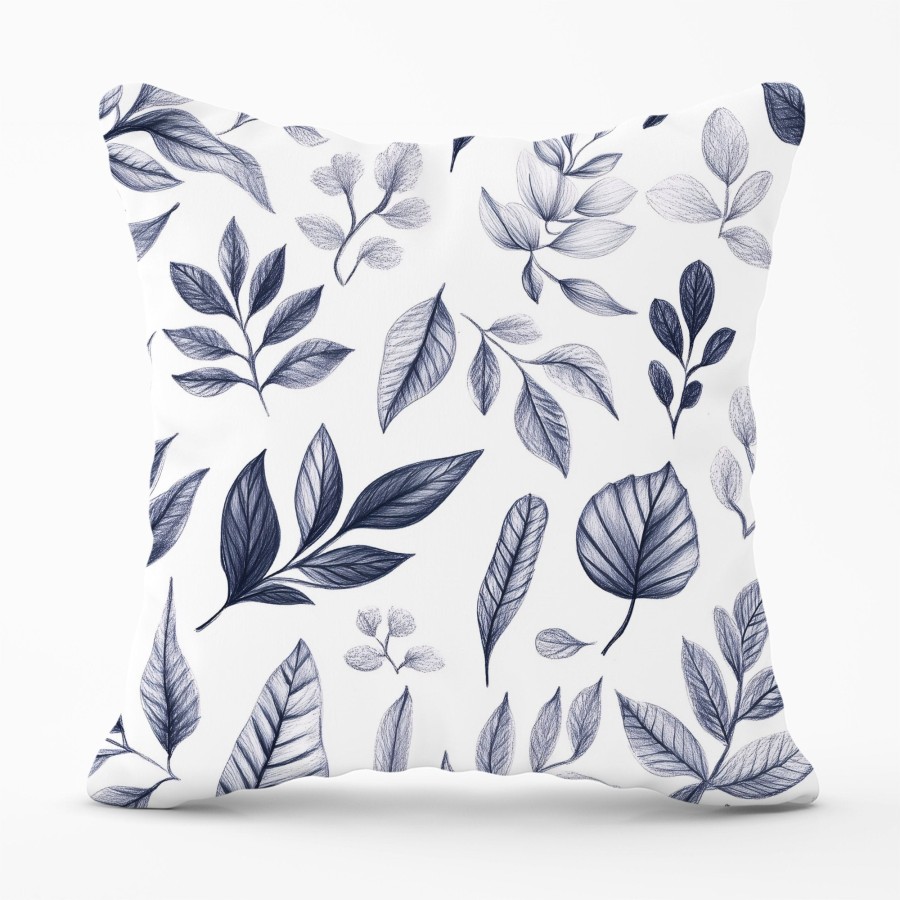 Warren Reed Grey Hand Drawn Leaves Cushions - 60Cm X 60Cm