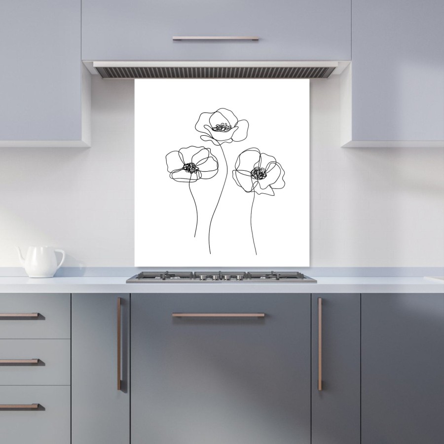 Click to view product details and reviews for Monochrome Line Drawn Poppies Kitchen Splashback W900mm X H750mm.