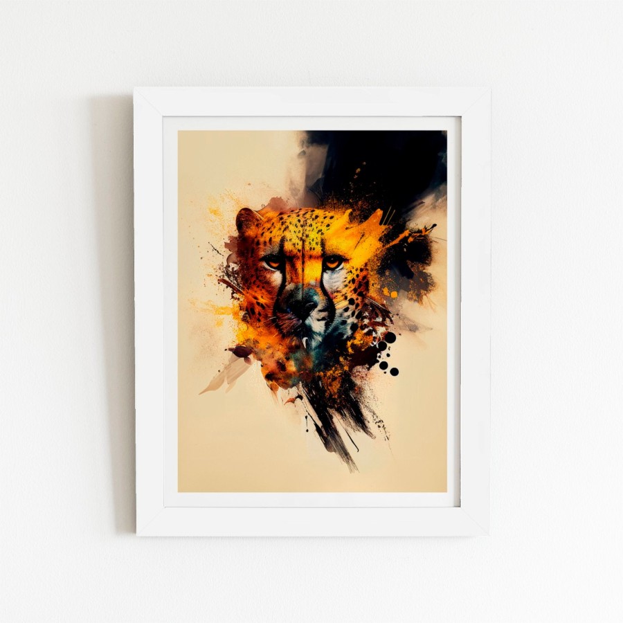 Click to view product details and reviews for Cheetah Face Splashart Art Prints 8 X 10 White Frame.