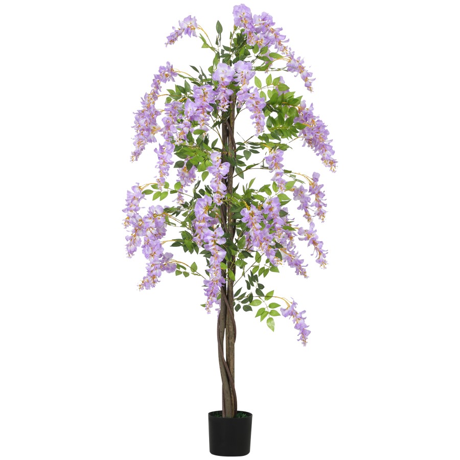Homcom Artificial Wisteria Flower Tall Fake Plant With 756 Leaves And 54 Flowers In Pot Decorative Artificial Plant For Home Indoor Decor 180 Cm P