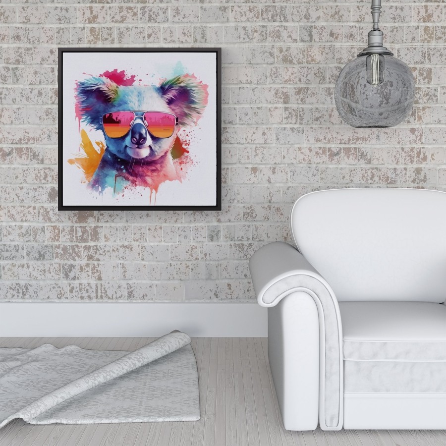 Click to view product details and reviews for Colourful Splashart Koala In Glasses Framed Canvas 16 X 16 Black.