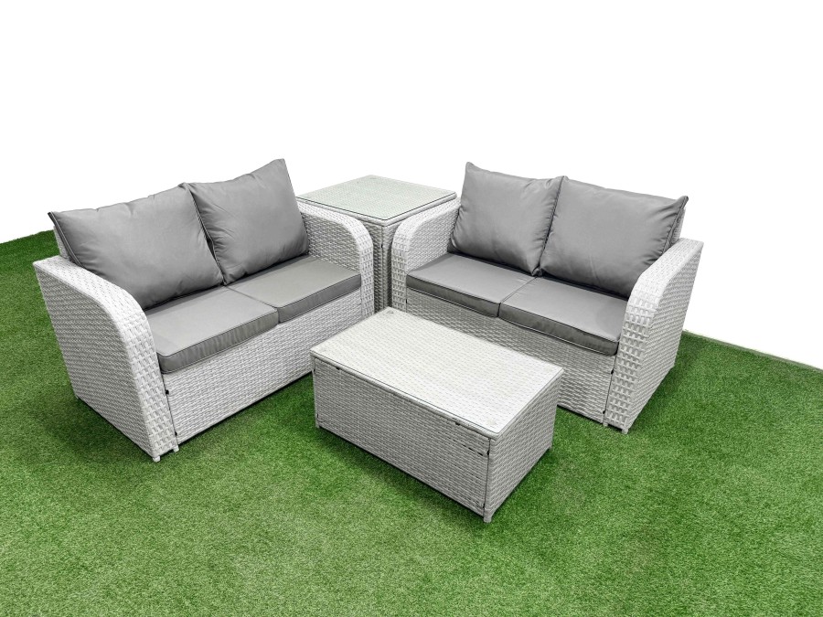 Click to view product details and reviews for Fimous 4 Seater Outdoor Love Sofa Set Rattan Garden Furniture Set With Rectangular Coffee Table Side Table Light Grey.