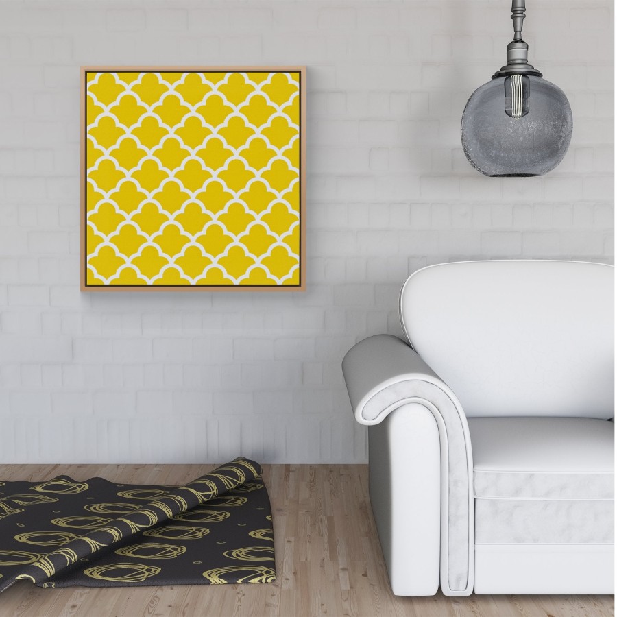 Click to view product details and reviews for Geometric Yellow Quatrefoil Wave Framed Canvas 16 X 16 Pine.