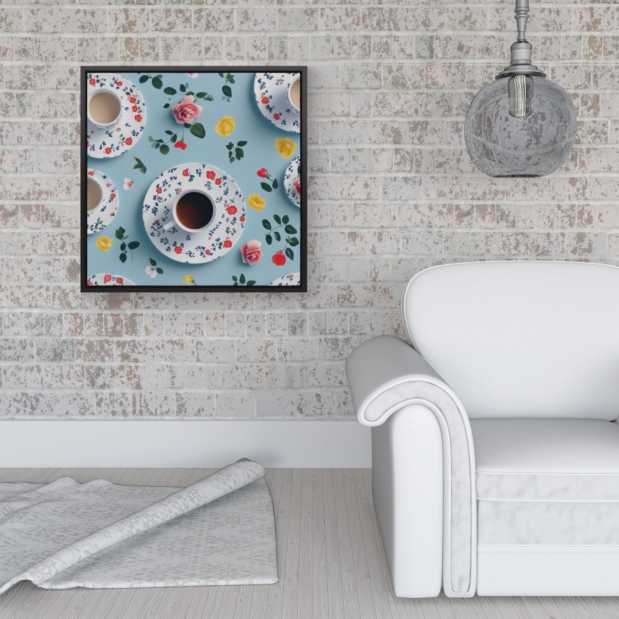 Click to view product details and reviews for Tea Cups And Roses Framed Canvas 16 X 16 Black.