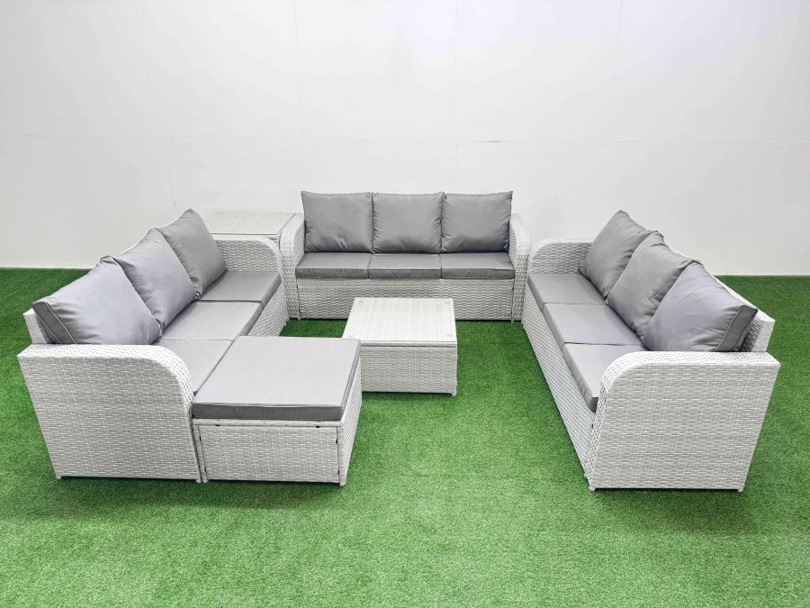 Click to view product details and reviews for Fimous Pe Rattan Lounge Sofa Set 10 Seater Outdoor Garden Furniture Set With Square Coffee Table 3 Seater Sofa Big Footstool Side Table Light Grey. Click to view product details and reviews for Fimous Pe Rattan Lounge Sofa Set 10 Seater Outdoor Garden Furniture Set With Square Coffee Table 3 Seater Sofa Big Footstool Side Table Light Grey.