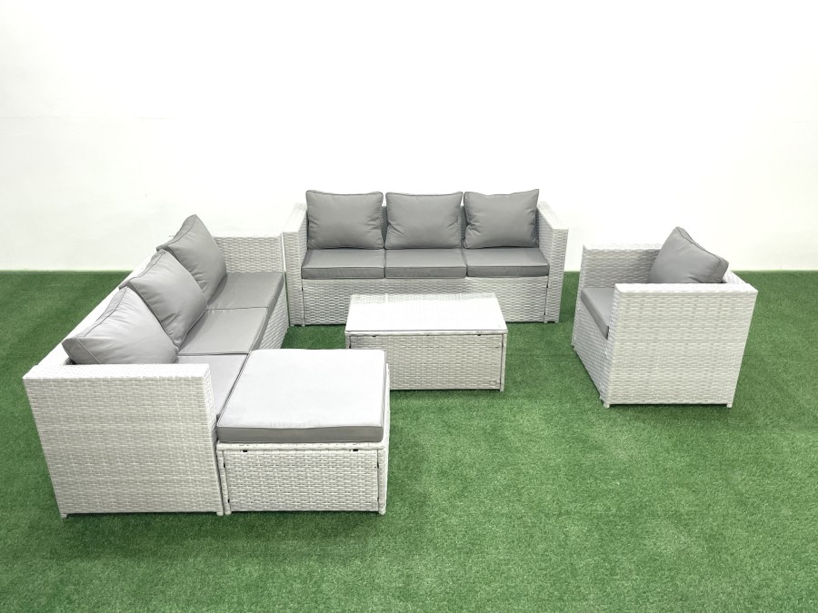 Click to view product details and reviews for Fimous Wicker Pe Rattan Sofa Garden Furniture Set With Armchair Oblong Coffee Table Big Footstool Light Grey Mixed.
