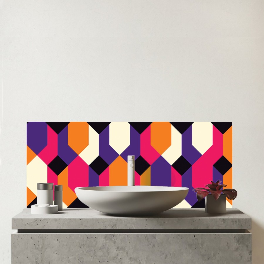 Click to view product details and reviews for Coloured Abstract Pattern Glass Bathroom Splashback.