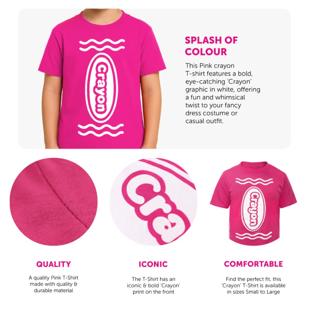 Boy's Pink Crayon T-Shirt – Fun Kids Costume Top for Parties, Dress-Up & School Events