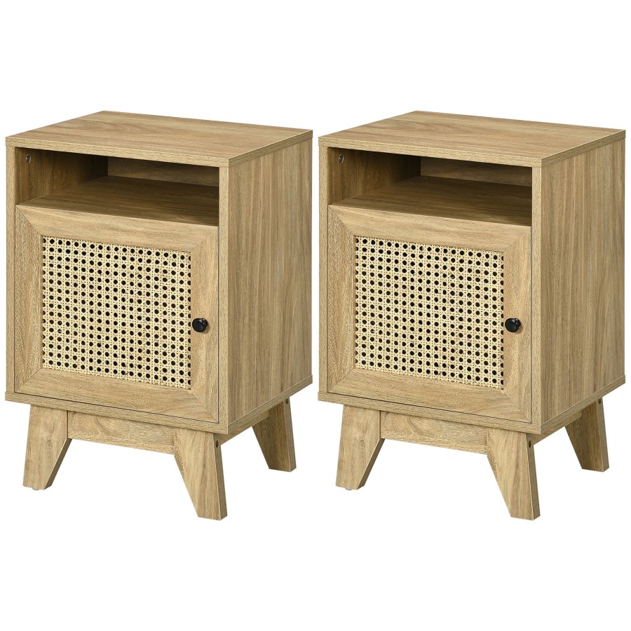 Click to view product details and reviews for Bedside Table With Rattan Element Side End Table With Shelf And Cupboard 39cmx35cmx60cm Natural.