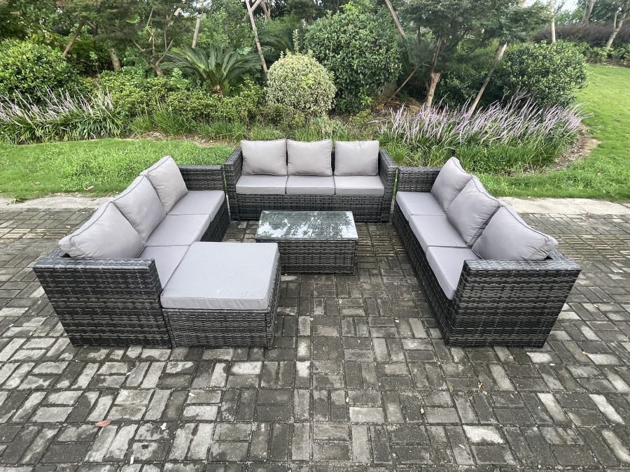 Click to view product details and reviews for Fimous Outdoor Lounge Sofa Set Wicker Pe Rattan Garden Furniture Set With Oblong Coffee Table Big Footstool Dark Grey Mixed. Click to view product details and reviews for Fimous Outdoor Lounge Sofa Set Wicker Pe Rattan Garden Furniture Set With Oblong Coffee Table Big Footstool Dark Grey Mixed.