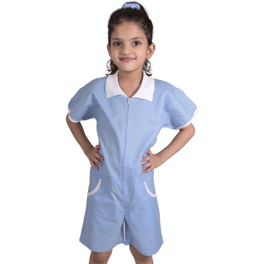 Click to view product details and reviews for Kids Girls Gingham School Playsuit Check Summer Dresses With Matching Scrunchies 6 7 Years Blue.