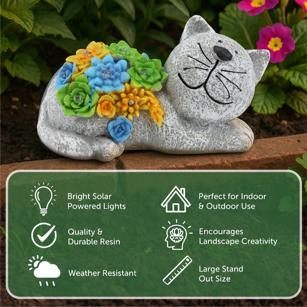 Solar Dog & Cat Statue Set (Dog: 10x14x20cm, Cat: 11.5x22x15cm)