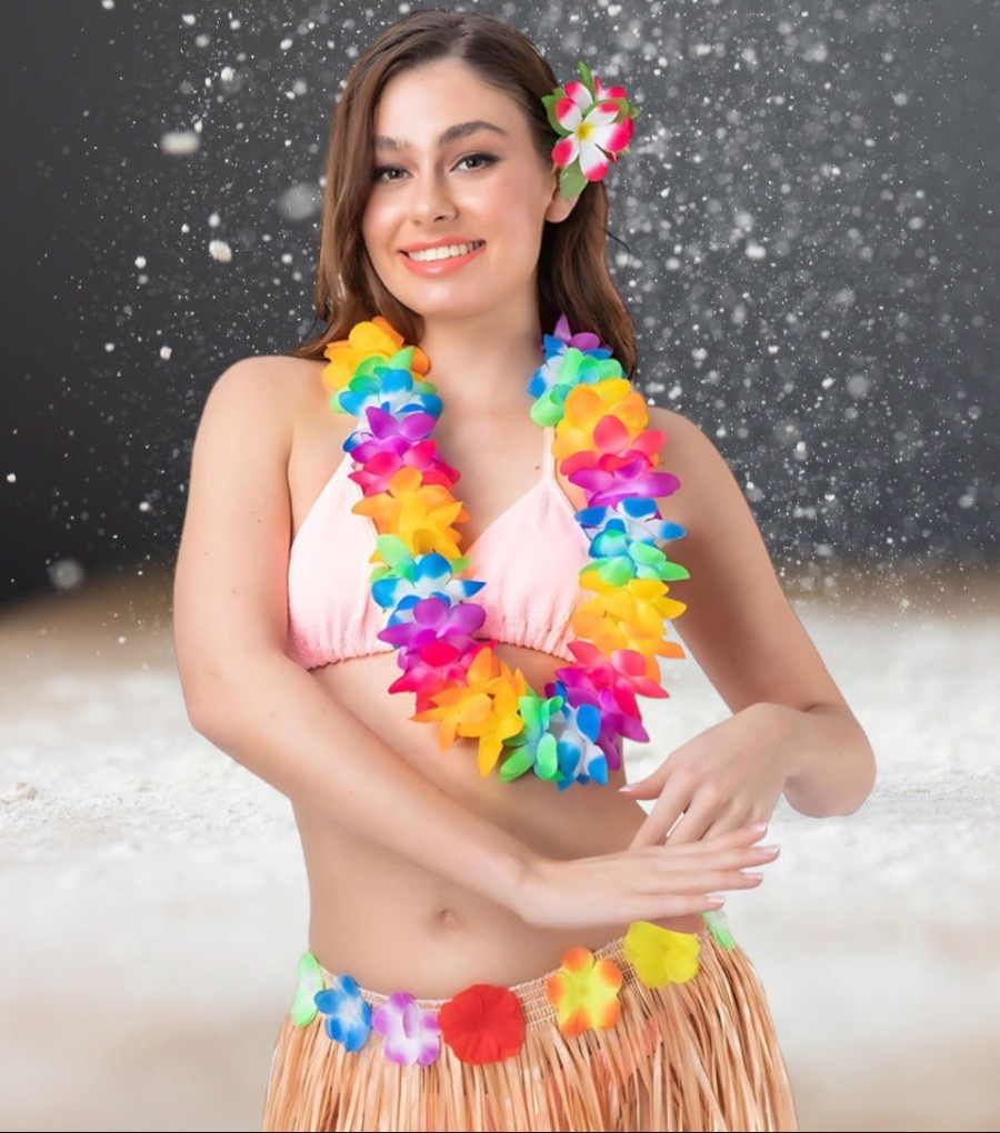 2 Tone Orchid Hawaiian Lei 9.5cm Rainbow