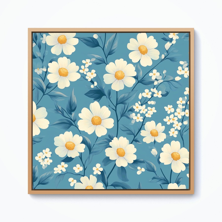 Click to view product details and reviews for Blue And White Spring Daisies Framed Canvas 10 X 10 Pine.