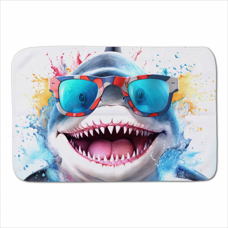 Click to view product details and reviews for Splashart Shark In Glasses Sherpa Blanket.