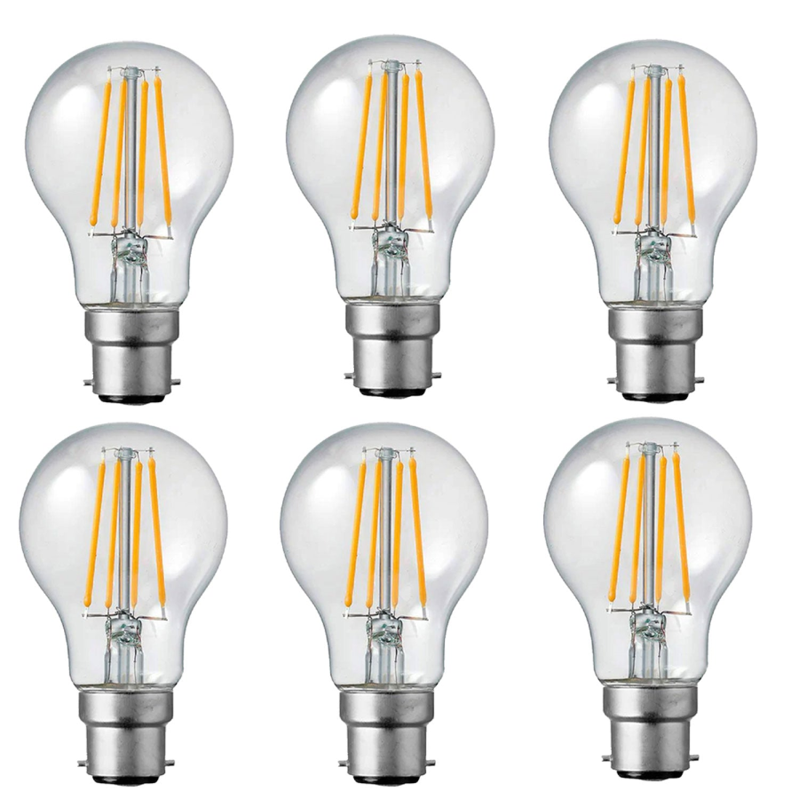Coffire Led A60 Bayonet 4W Light Bulbs 6000K Cool White B22 Led Filament Dimmable~4099 - 6 Pack
