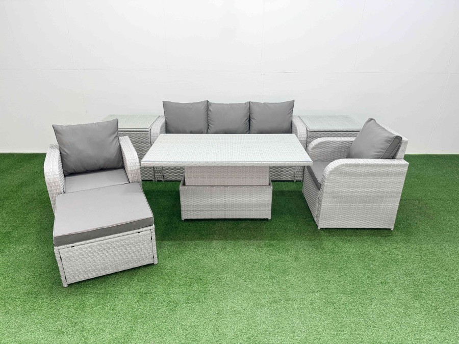 Click to view product details and reviews for Fimous Pe Rattan Garden Furniture Set Reclining Chair Sofa Lounge Sofa Set Adjustable Lifting Dining Or Coffee Table 2 Side Table Big Footstool Light.