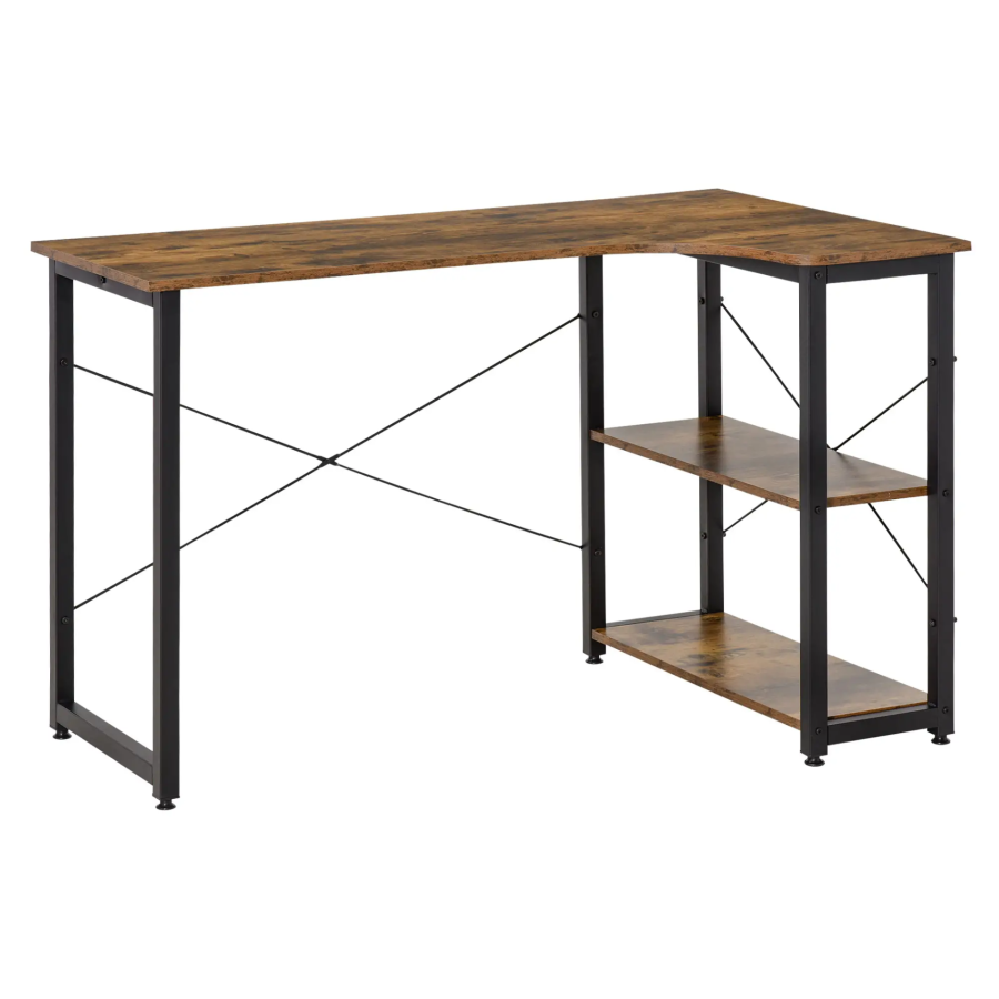 Click to view product details and reviews for L Shaped Computer Desk Home Office Corner Desk Study Workstation Table With 2 Shelves Steel Frame In Rustic Brown Homcom.