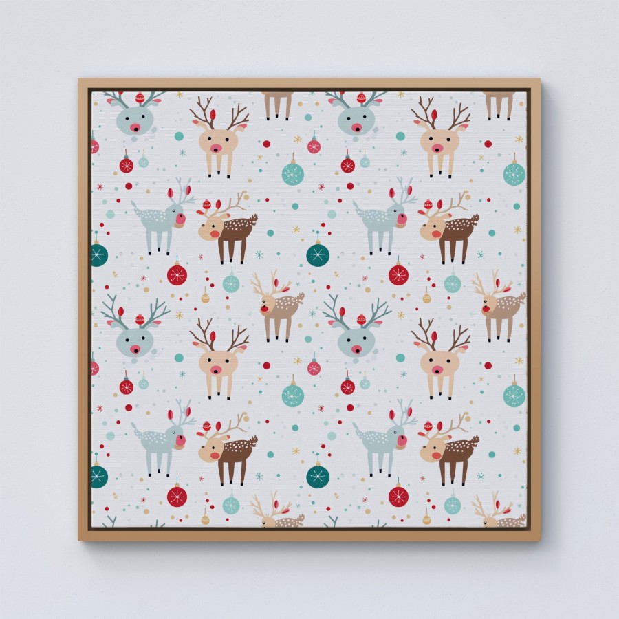 Click to view product details and reviews for Happy Reindeer With Christmas Lights Framed Canvas 10 X 10 Pine.