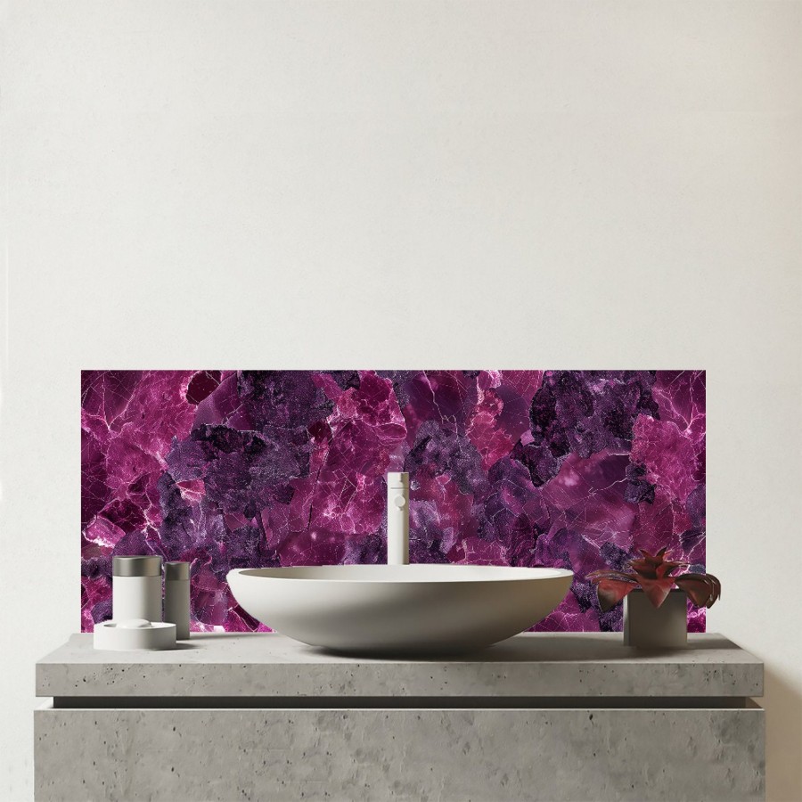 Click to view product details and reviews for Cherry Quartz Effect Glass Bathroom Splashback.