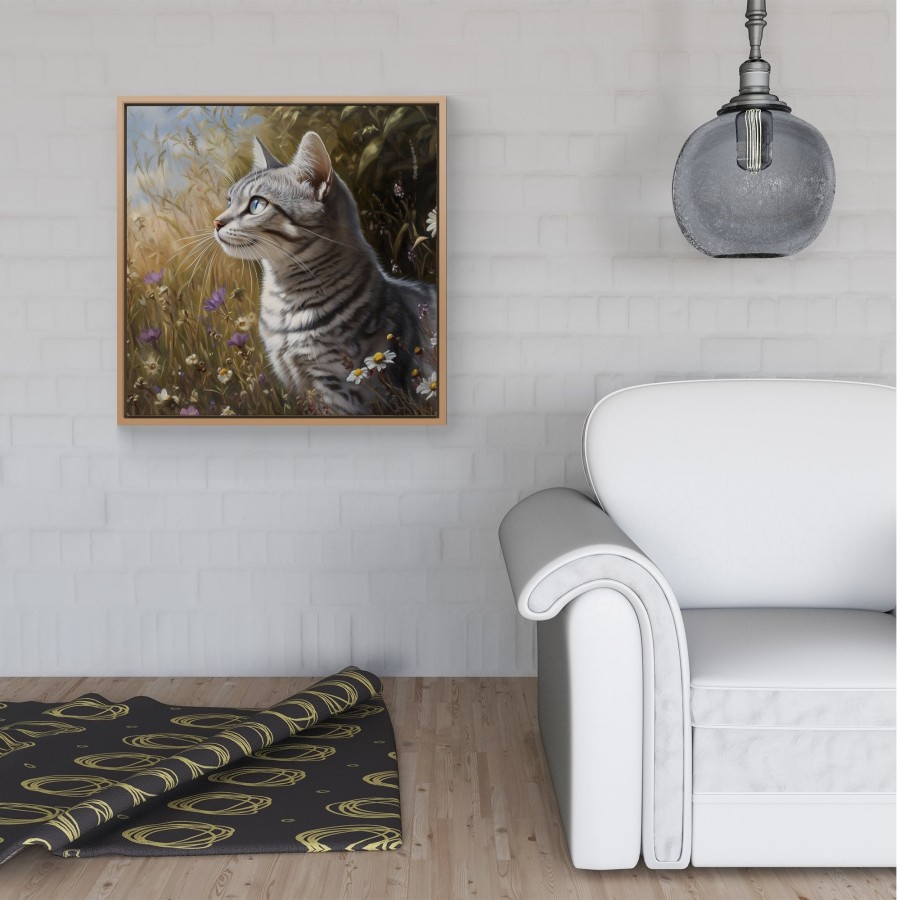 Click to view product details and reviews for Silver Tabby Cat In A Spring Meadow Framed Canvas 16 X 16 Pine.