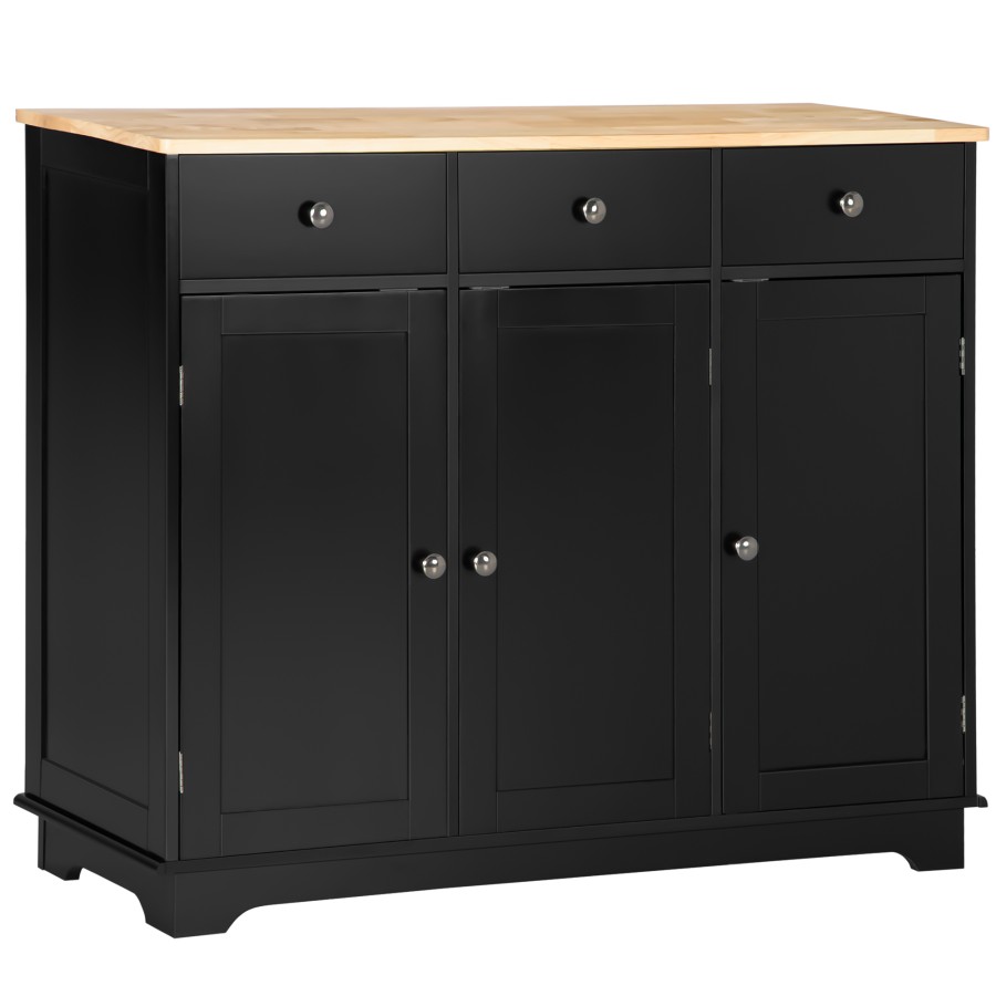 Click to view product details and reviews for Homcom Modern Sideboard With Rubberwood Top Buffet Cabinet With Storage Cabinets Drawers And Adjustable Shelves For Dining Room Kitchen Black.