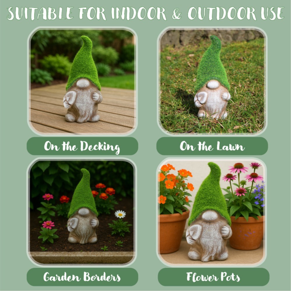 Style 1 Spade - 18cm Flock Grass Garden Gonk Gnome Ceramic Outdoor Ornament Statue Decoration