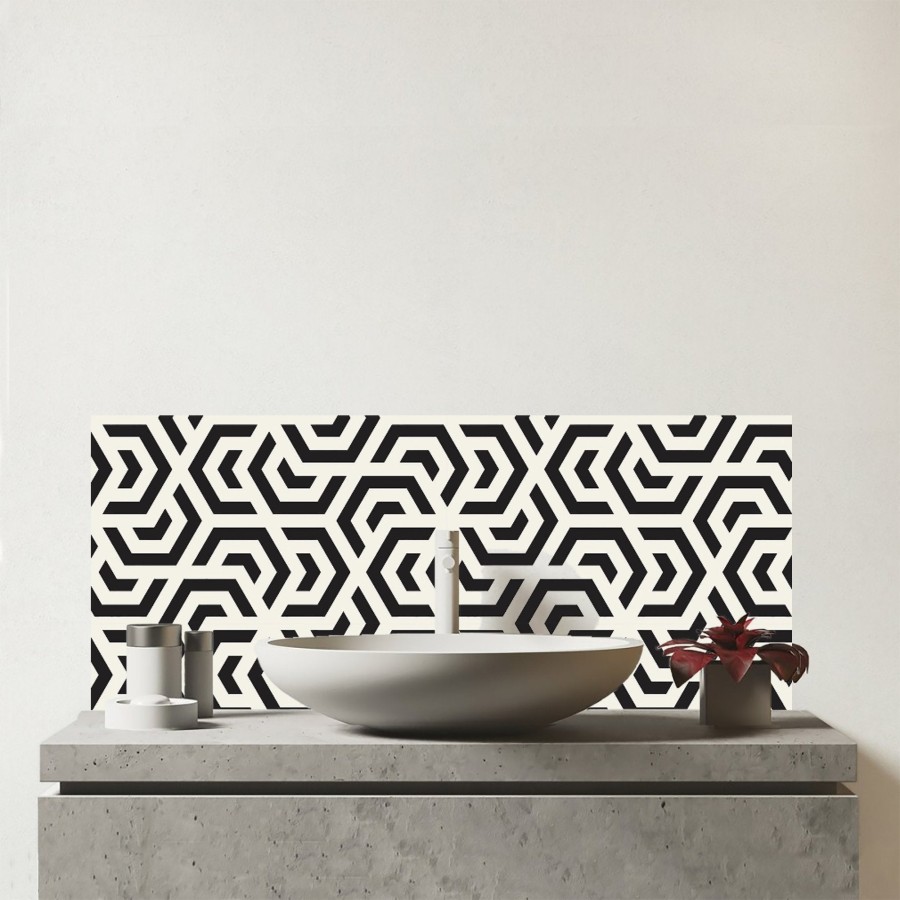 Click to view product details and reviews for Hexagonal Geometric Pattern Glass Bathroom Splashback.