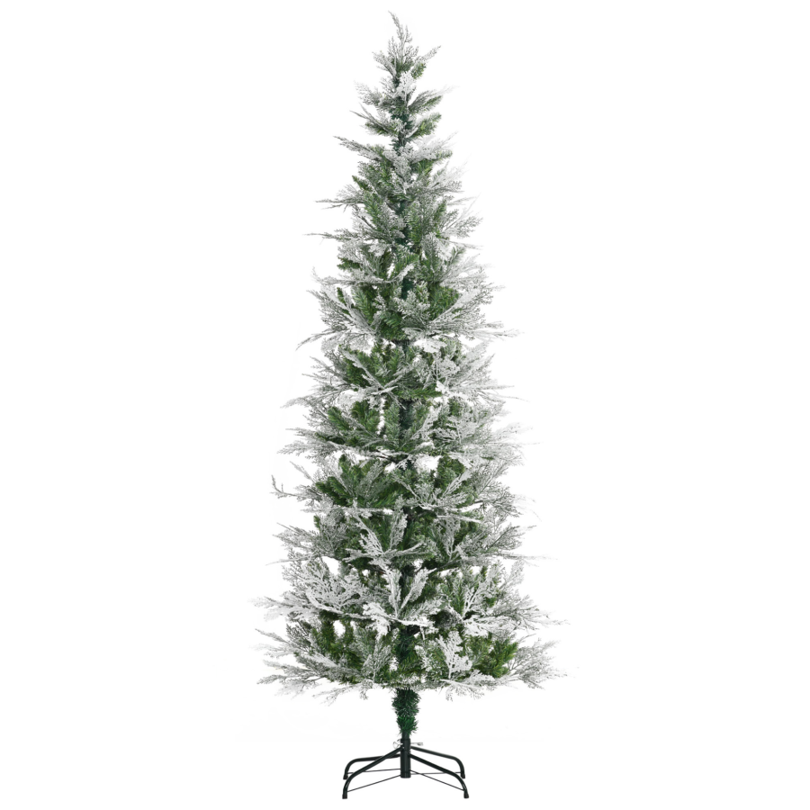 Coffire Homcom 7 Ft Pencil Snow Flocked Artificial Christmas Tree With Realistic Cypress Branches, Auto Open, Green