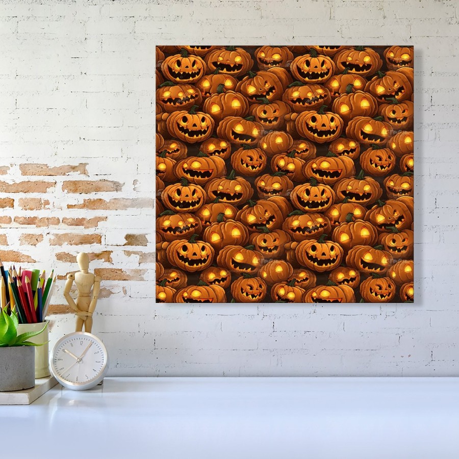 Click to view product details and reviews for Grinning Lanterns Pumpkins With Glowing Eyes Canvas Large 30 X 30.