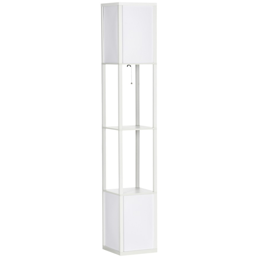 Click to view product details and reviews for White Shelf Floor Lamp Dual Light For Any Room.