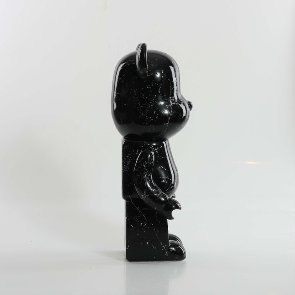 Black Silver Marble Hand Painted Custom Resin Bear Statue Sculpture 28cm Home Accessories Desk Ornament Collectible Piece Graffiti Urban Art