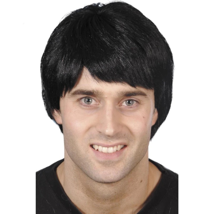 Click to view product details and reviews for Mens 1980s Short Black Boy Band Fancy Dress Wig.